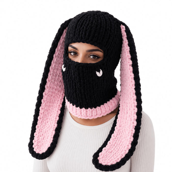cagoule lapin noir rose
